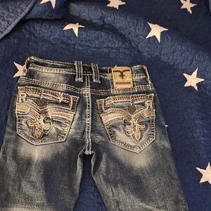 Rock Revival Blue Denim Jeans with Embroidered Pockets